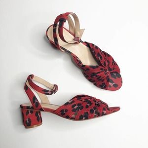 CAbi Siren Sandal size 8M red leopard print ankle strap block heel open toe